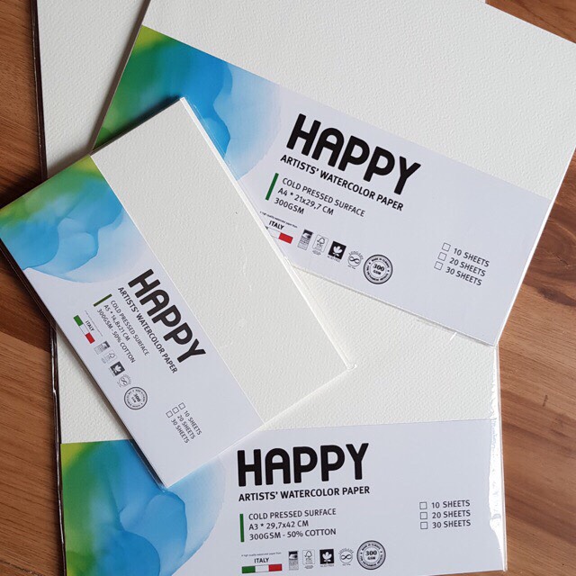 Giấy vẽ Sổ Vẽ Màu Nước HAPPY (vân nổi Cold)