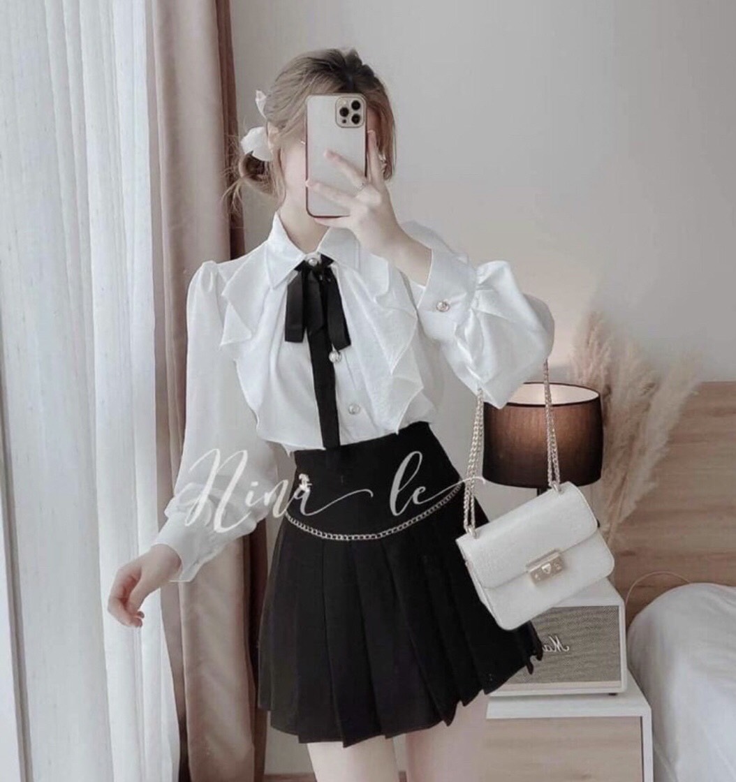 Áo Sơ Mi Cổ Bèo Thắt Nơ HT033