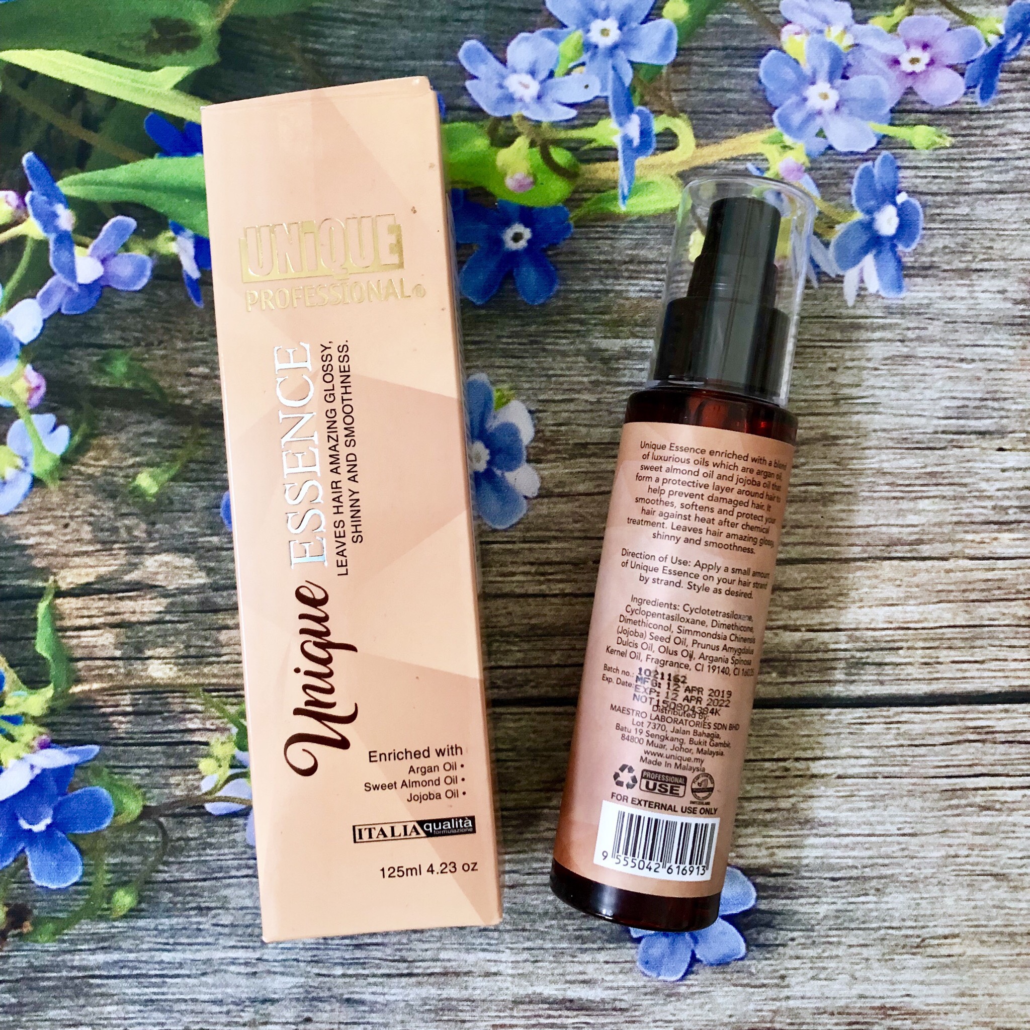 Unique Essence essential oil for dry damaged hair 125ml - bottle