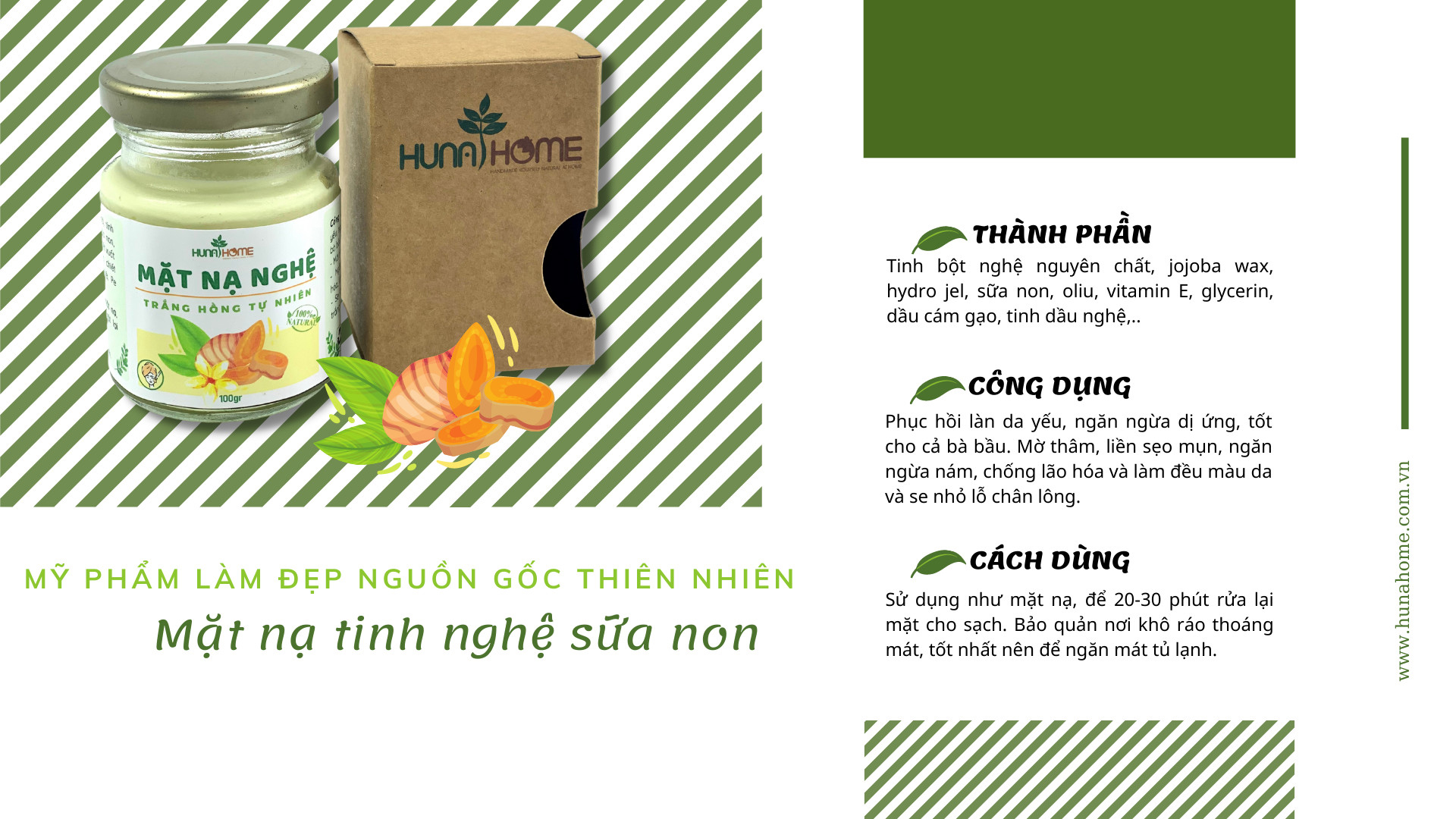 Mặt nạ tinh nghệ sữa non Hunahome ( đóng hộp 100g)
