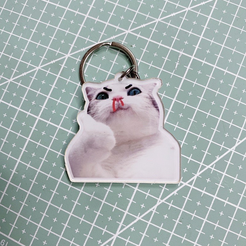 Móc khoá mica mèo meme cute- bựa