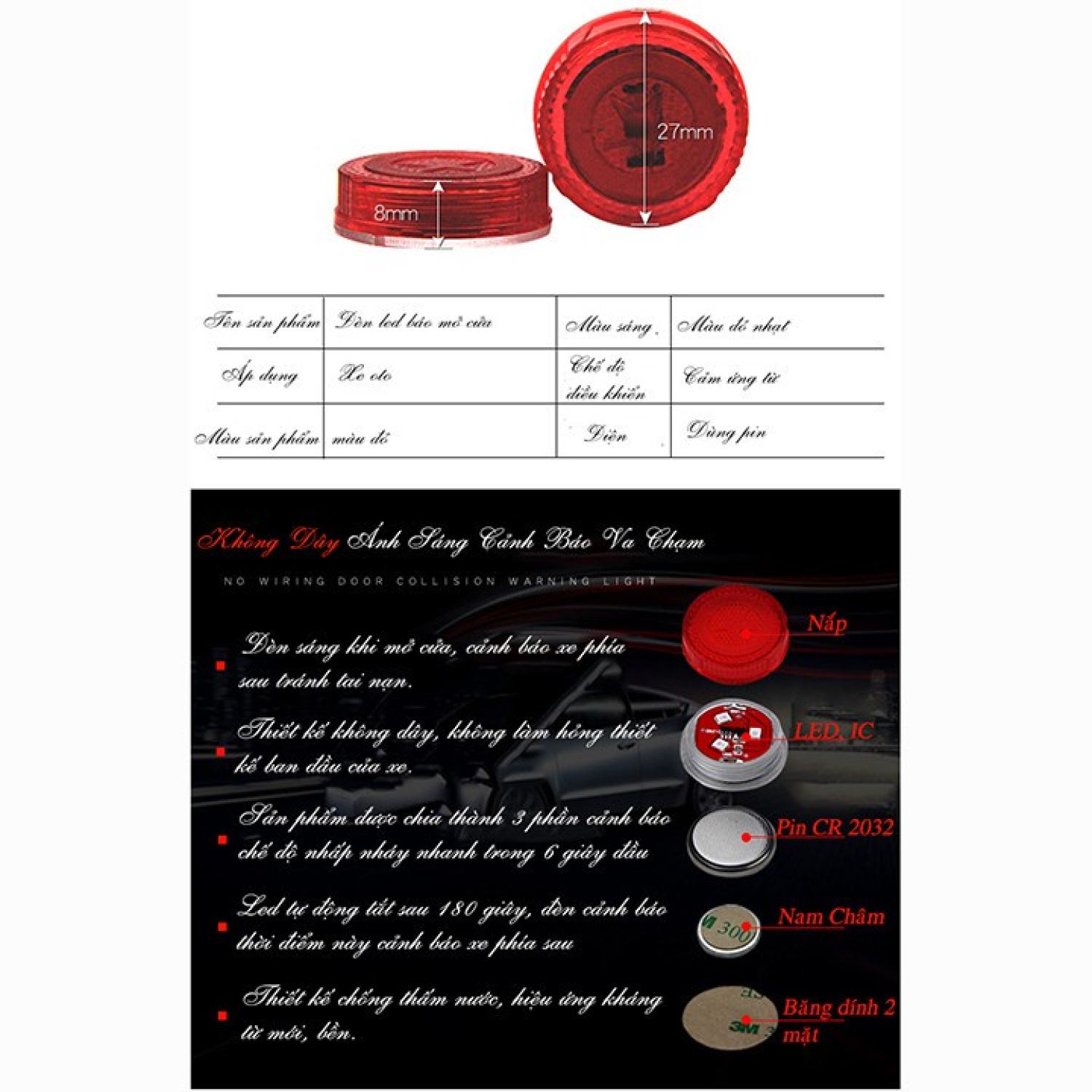 🍁𝐅𝐑𝐄𝐄𝐒𝐇𝐈𝐏🍁 Bộ 2 Đèn Led Cảnh Báo Mở Cửa Ô Tô