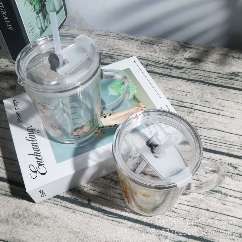 Cup milk glass split bar with lids and straws Silicon soft