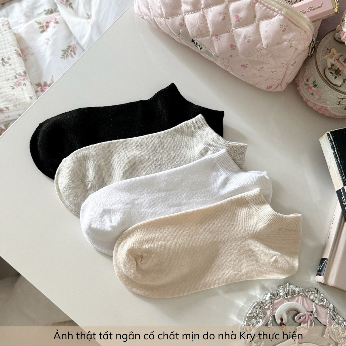 Tất nữ ngắn cổ trơn màu basic cotton mịn Krystore NC23