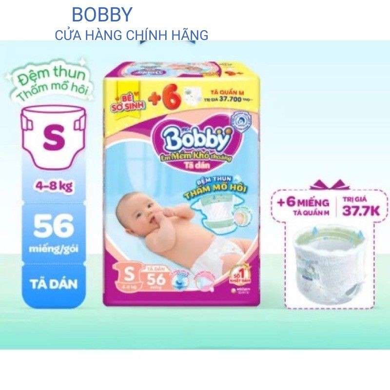 Tã Dán Sơ Sinh Bobby Siêu Thấm S54 tặng 4m - Mẫu Mới