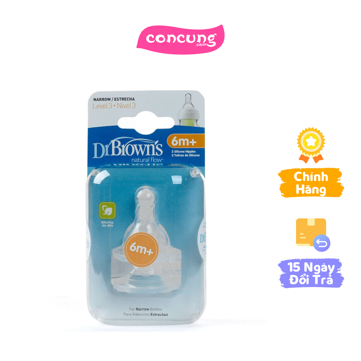 Núm ty thay thế Silicon Dr.Brown's Cổ hẹp