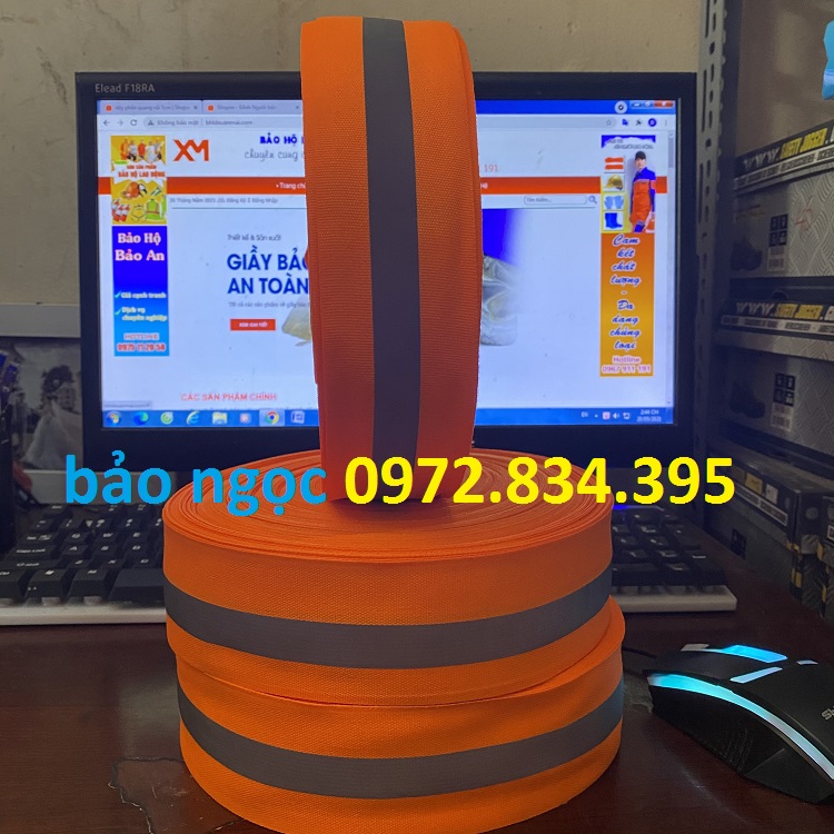 dây vải phản quang sọc xám bản 5cm dài 100 mét-dây cảnh báo phản quang