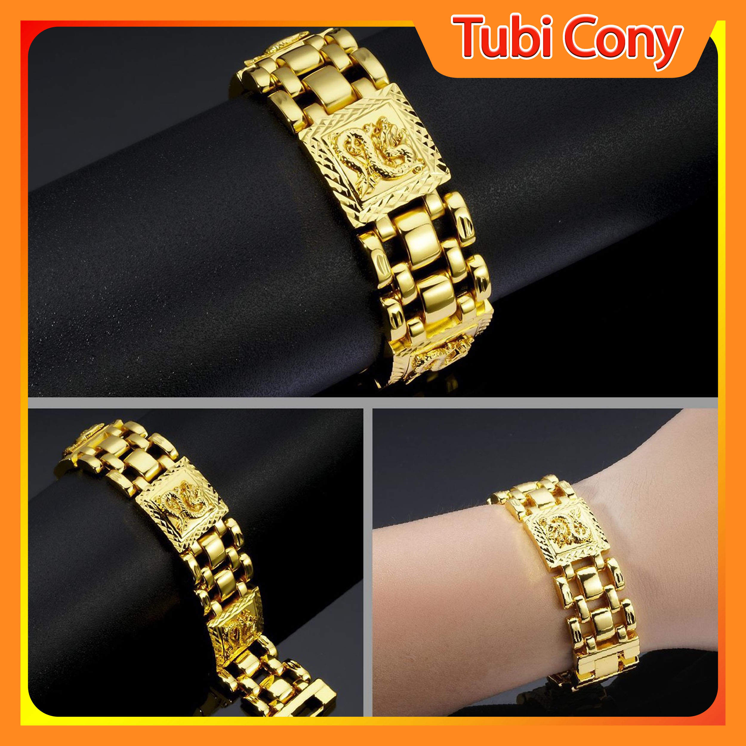 Lắc Tay Nam Mạ Vàng 18K Chạm Dragon  Mẫu 02 105R2909  - Đi Chơi, Dự Tiệc Rất Ngầu - Bao Đổi Tra Trong Vòng 07 Ngày