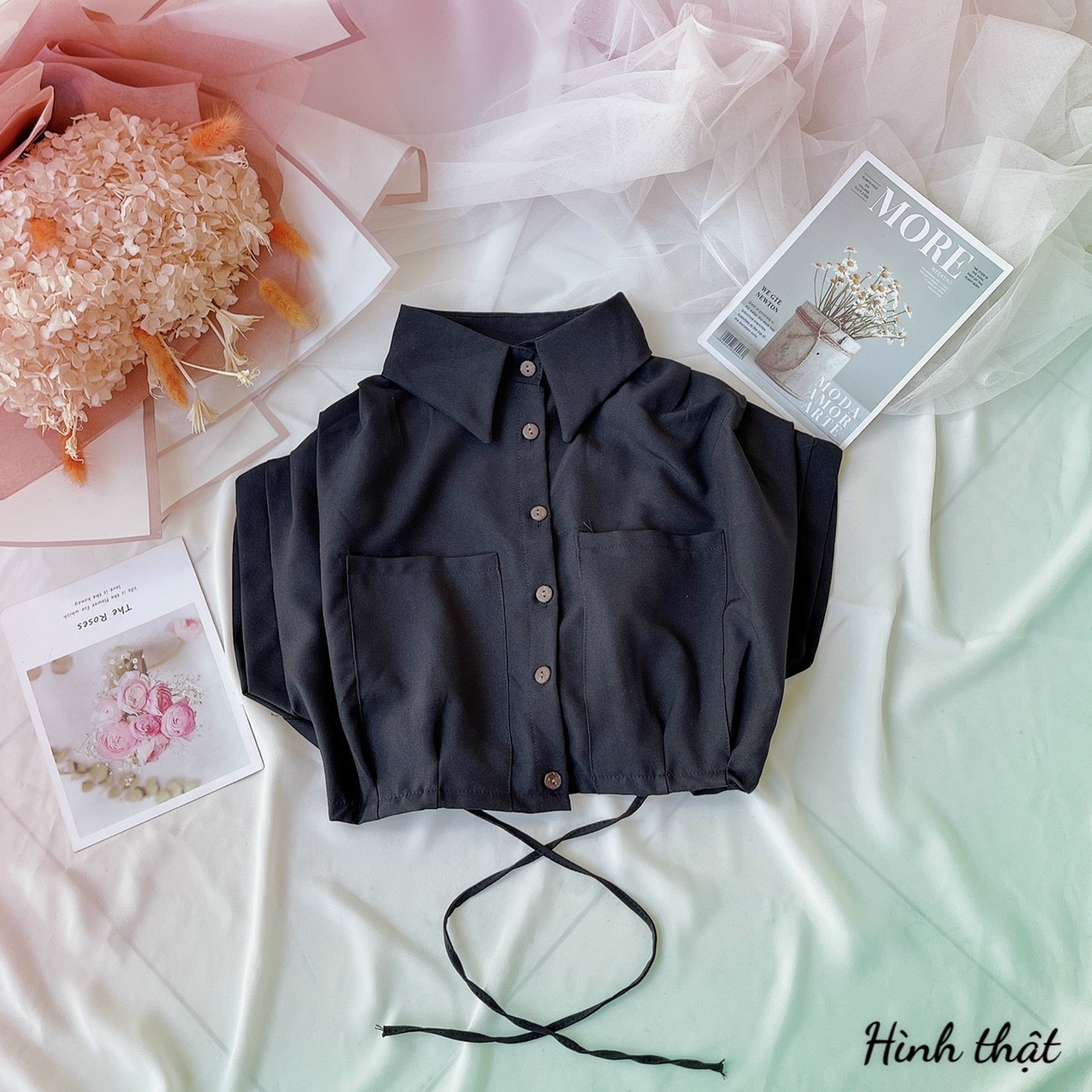 Hot 🔥🔥🔥 Áo sơ mi croptop dây chéo bụng (dưới 48kg) - Ảnh thật