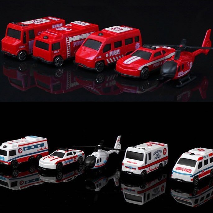 Bộ xe cứu hỏa 5 món - Trang trí bánh sinh nhật bánh kem