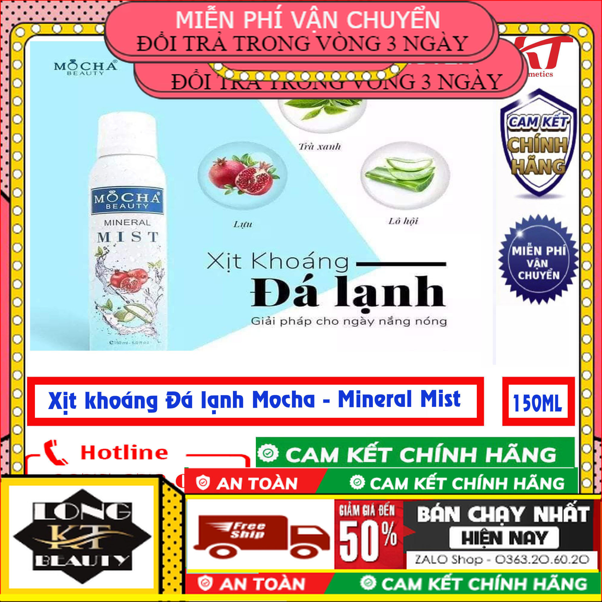 [Chính hãng - Mỹ Phẩm Mocha Beauty] Xịt khoáng Đá lạnh Mocha - Mineral Mist