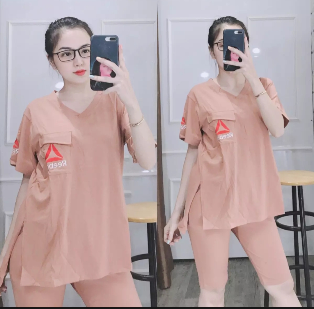 Set bộ lửng mặc nhà in hình tam giác dễ thương vải dày mịn mát