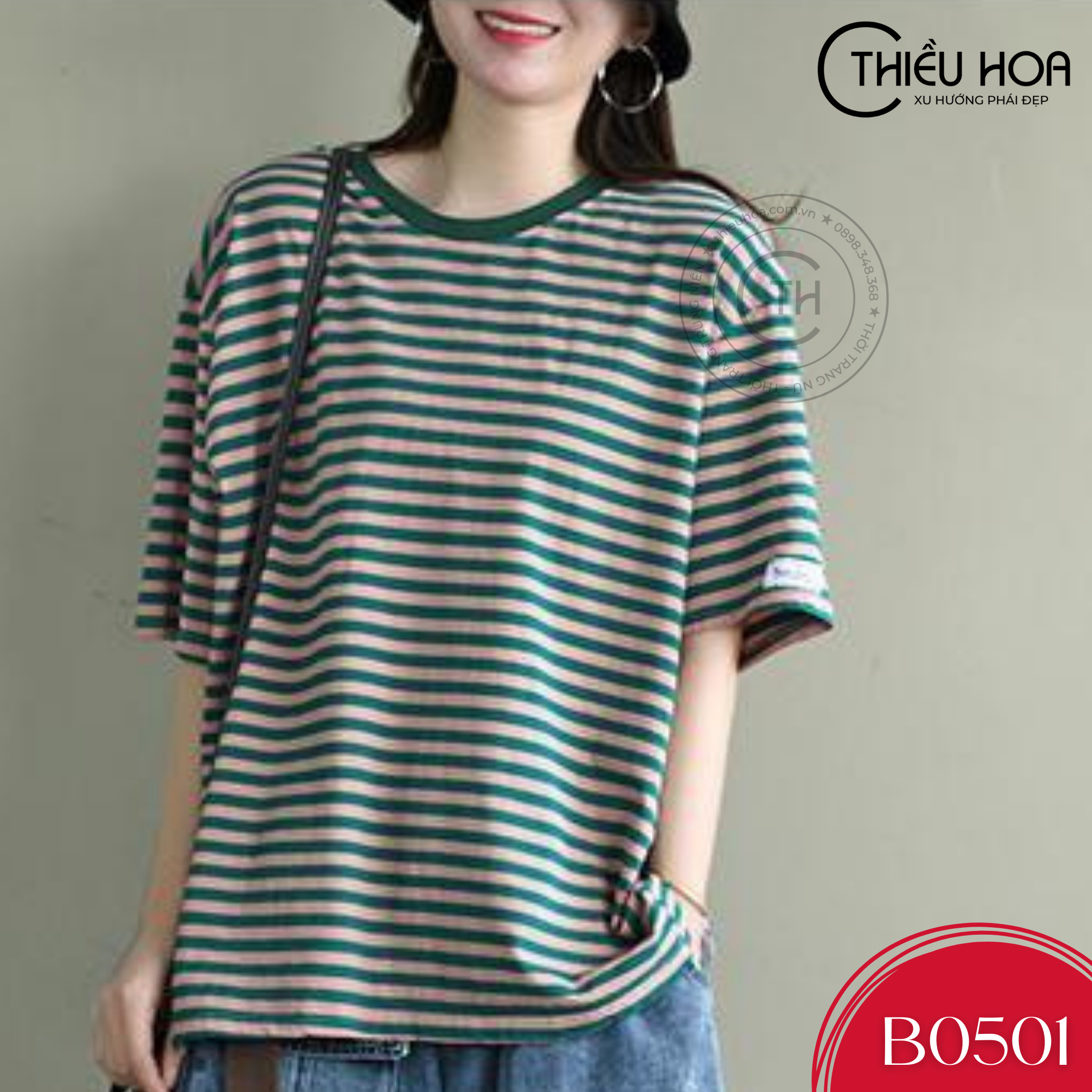 Áo thun thiết kế trẻ trung, vải thun đặt dệt cao cấp, sọc ngang dễ phối đồ B0501
