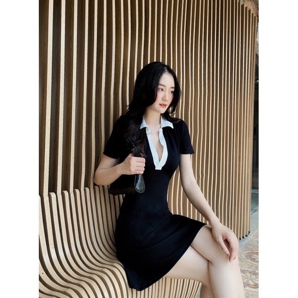 VÁY BOZIP CỔ PHỐI TRẮNG TÔN DÁNG SIÊU XINH