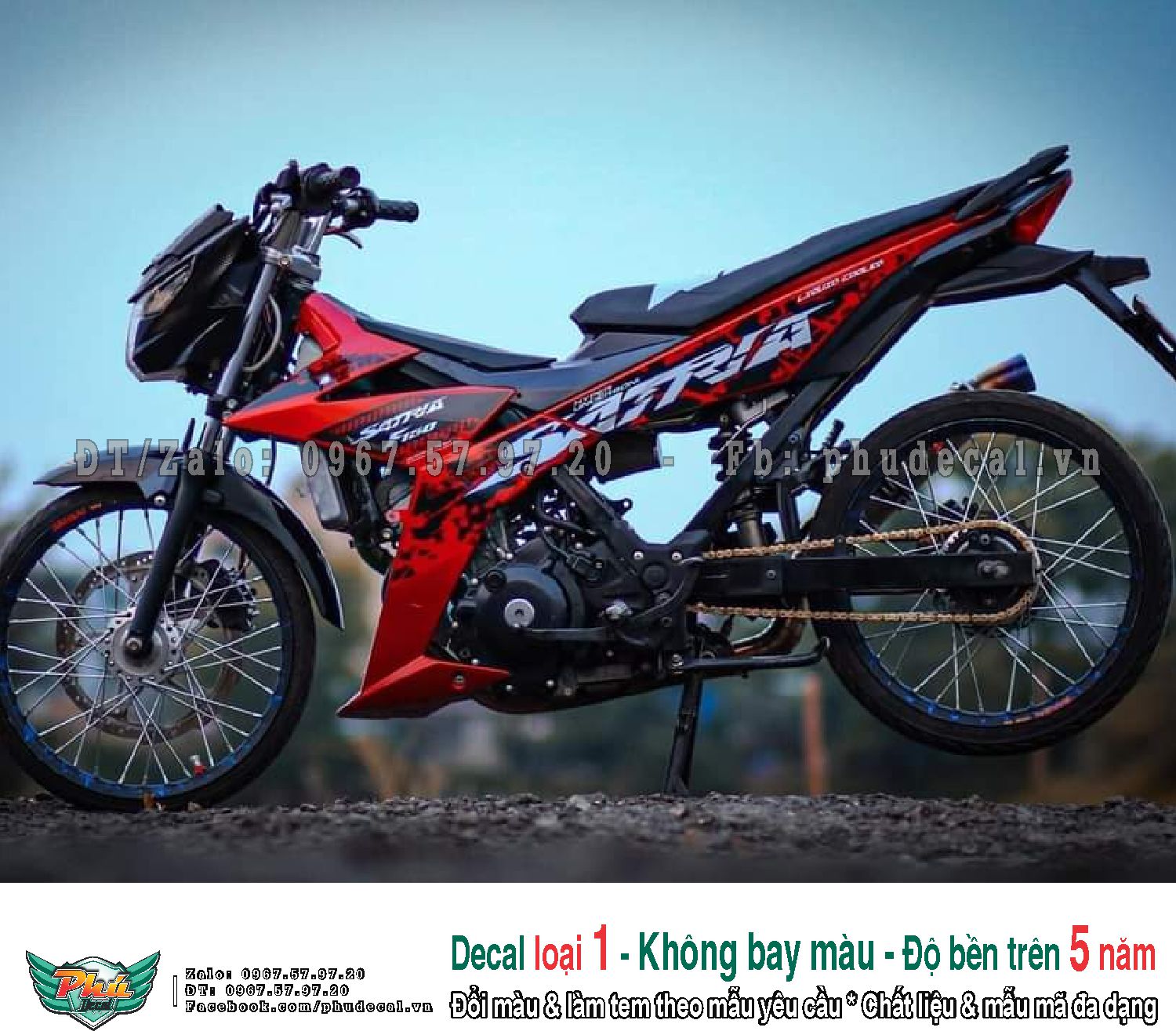 Tem rời xe Satria đỏ đen