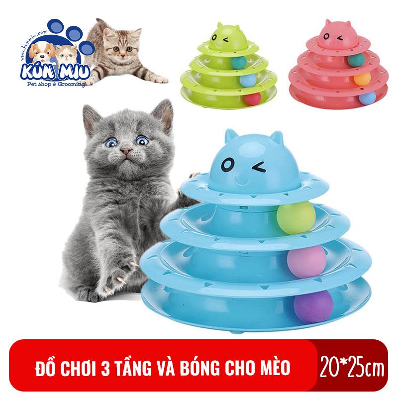 [Hoàn Tiền 10%] Bộ đồ chơi cho mèo 3 tầng và bóng Kún Miu kích cỡ 20*25cm