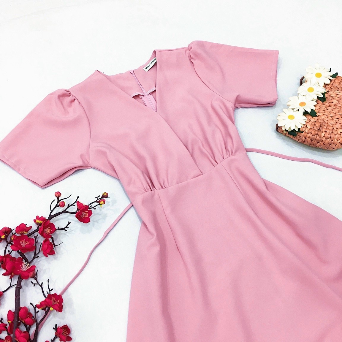 Đầm tay lỡ thắt eo 2 màu
