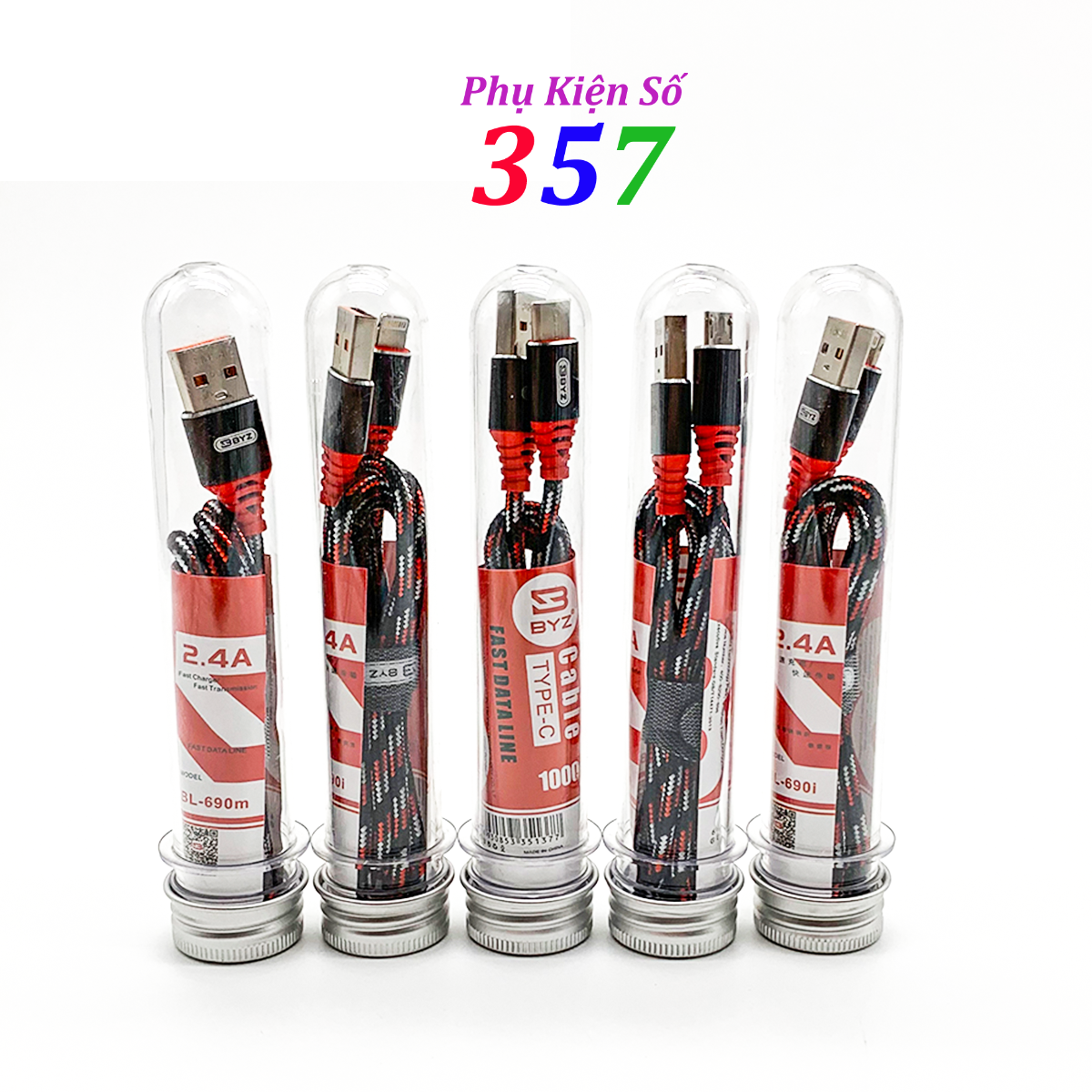 Cáp sạc nhanh BYZ BL690 dạng ống nghiệm dây dù cổng ip & android