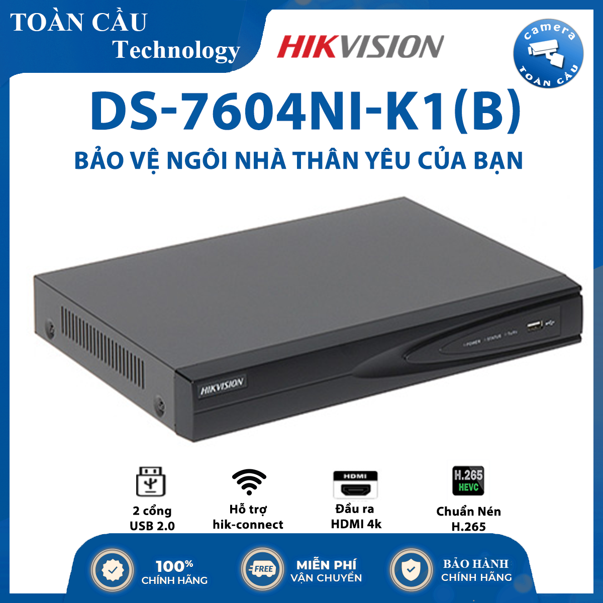 [HCM][100% CHÍNH HÃNG] Đầu ghi hình Hikvision DS-7604NI-K1(B) - Camera Toàn Cầu