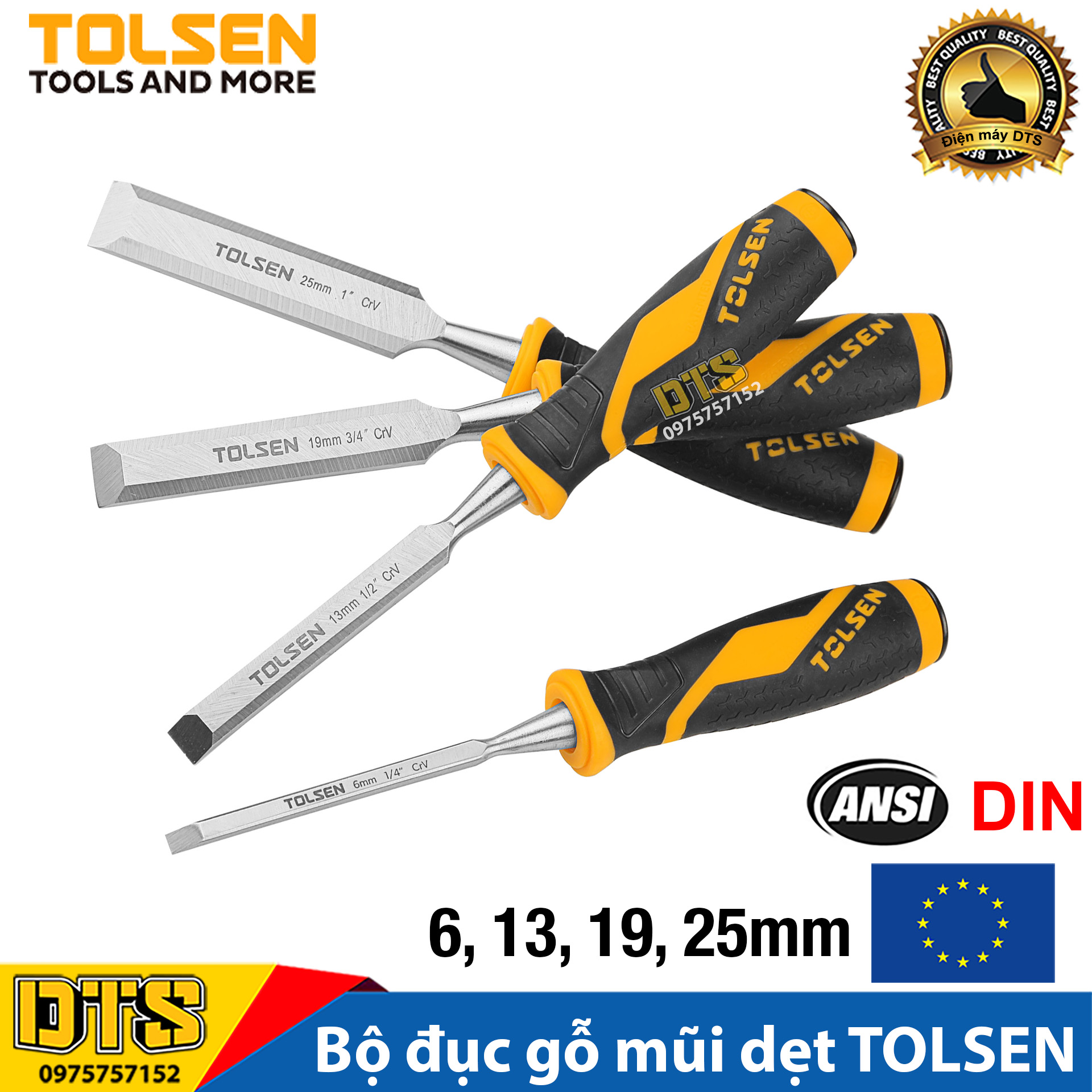 TOLSEN industry standard hand-held wood chisels with flat nose, carving, grooving, cutting wood - European export standard