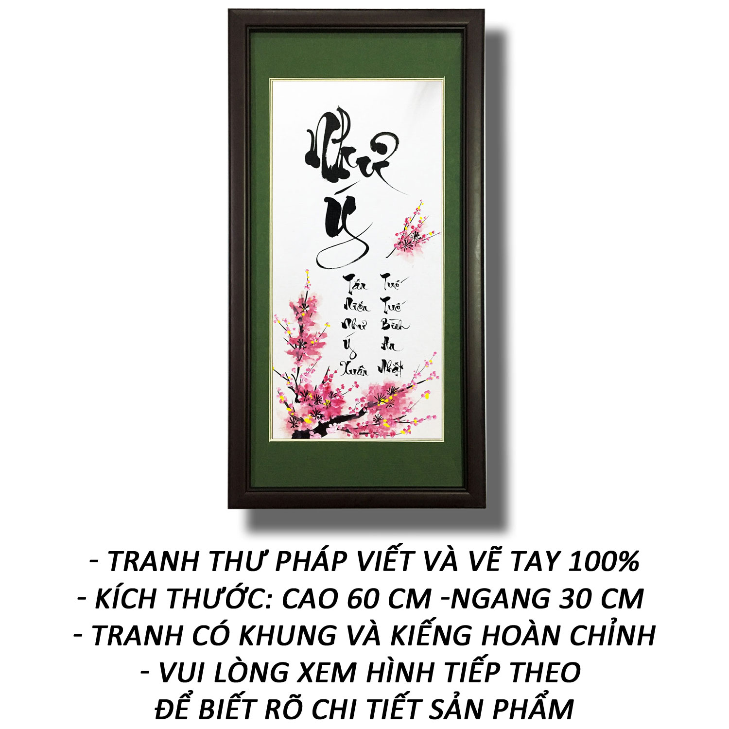 Tranh thư pháp - Chữ Như Ý 09 - Tranh Minh Hiền (viết và vẽ 100% - không sử dụng in ấn)