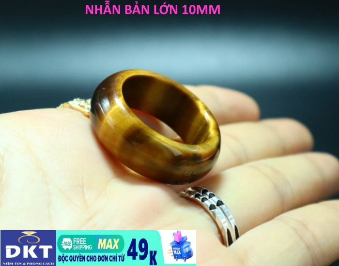 NHẪN TRƠN ĐÁ MẮT HỔ MẪU BẢN LỚN-HÀNG BAO ĐẸP