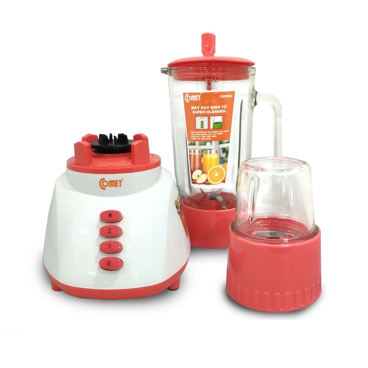 MÁY XAY SINH TỐ 2 LY THỦY TINH COMET CM9953 SIÊU BỀN ( 1.25 LÍT - BẢO VỆ QUÁ NHIỆT, AN TOÀN KHI SỬ DỤNG )