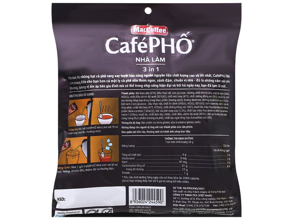 Combo 2 Túi Cà phê Phố Nhà làm - MacCoffee (túi 30 gói x 28g)