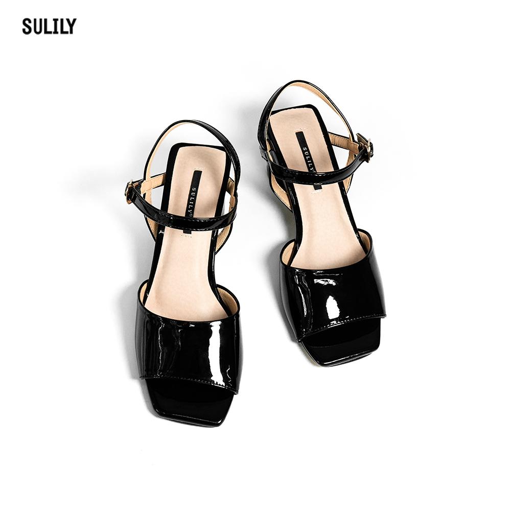 Giày Sandal Gót Vuông Mũi Vuông Sulily