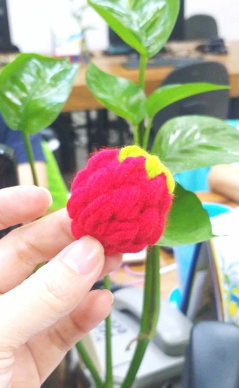Hoa len móc hình quả dâu size 5cm có ghim cài áo