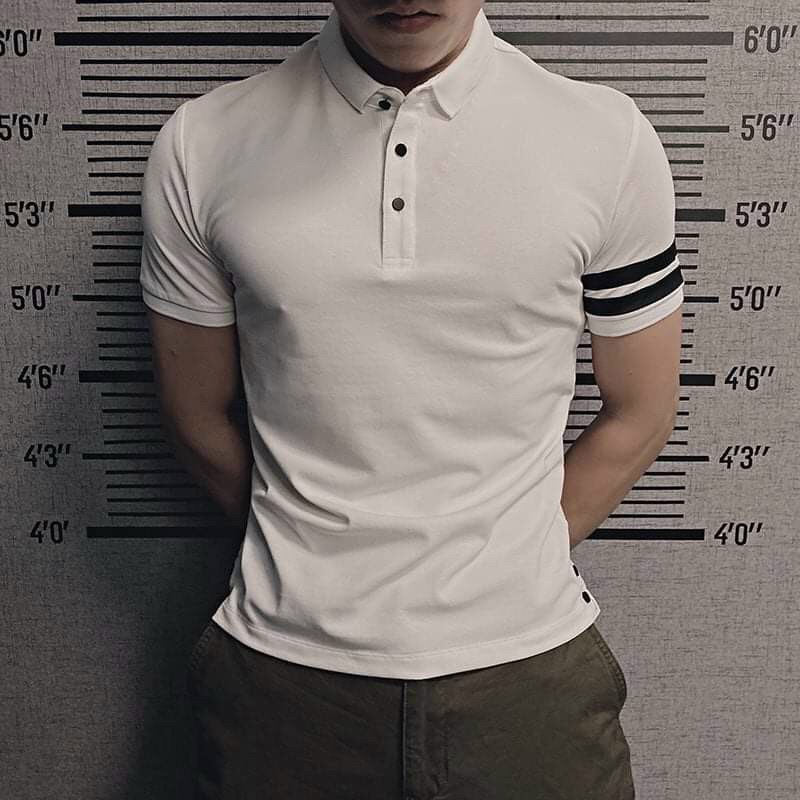 Áo Polo Nam Ngắn tay Cổ Bẻ Kẻ Sọc tay