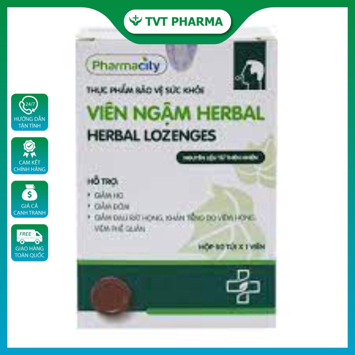 Viên Ngậm Pharmacity Herbal Lozenges Hỗ Trợ Giảm Ho, Giảm Đờm, Giảm Đau Rát Họng