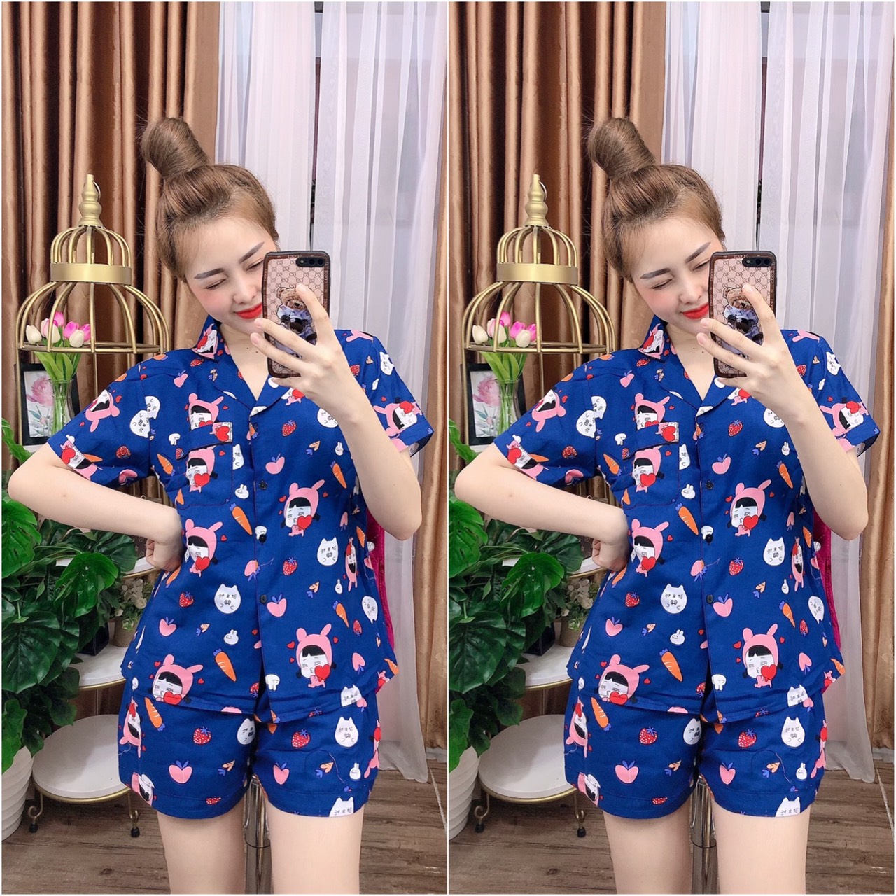 (45-68kg) Đồ bộ Pijama Bigsize Kate Thái cao cấp - Bộ Đùi (2XL)