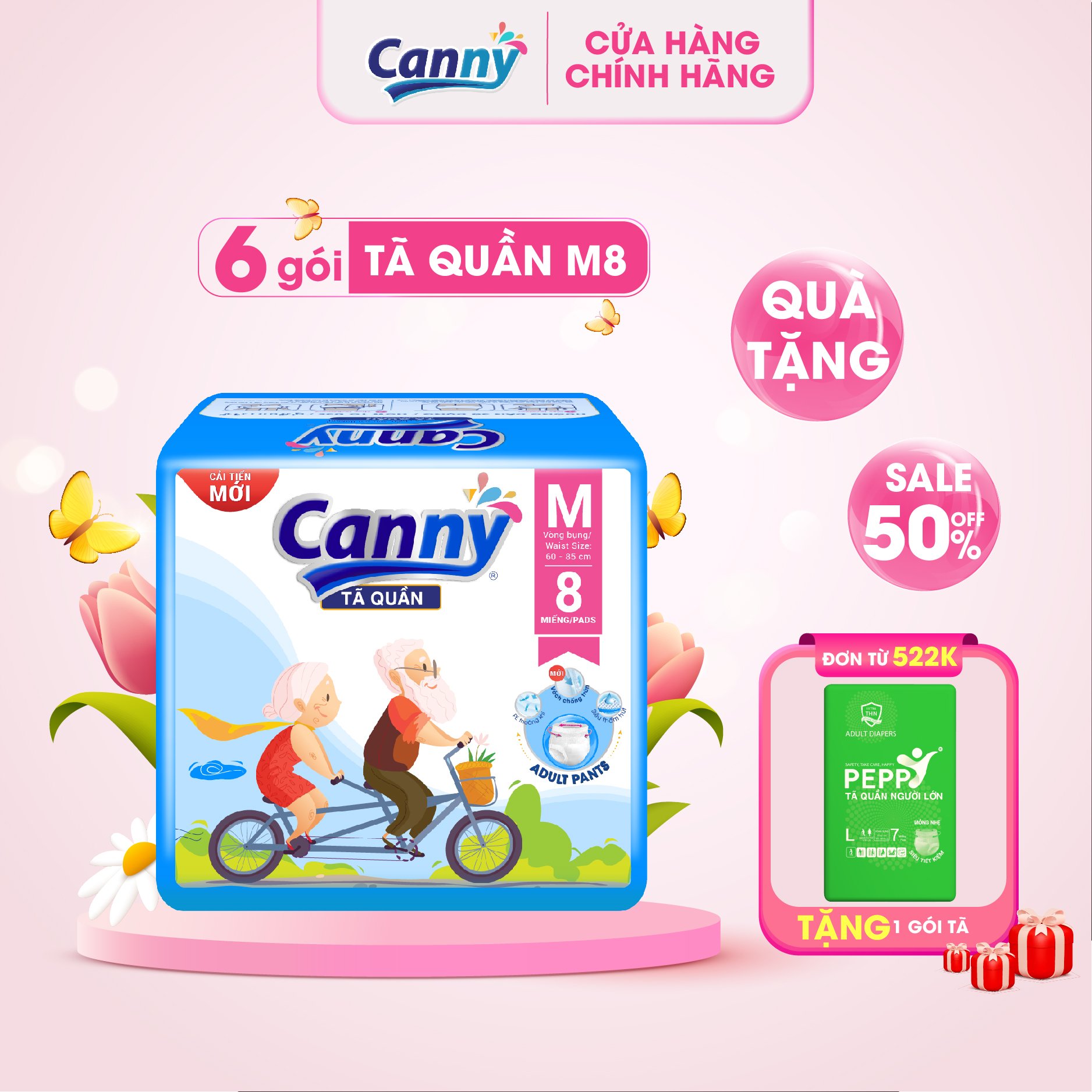 Bộ 6 gói Tã quần người lớn CANNY siêu thấm M 48 miếng