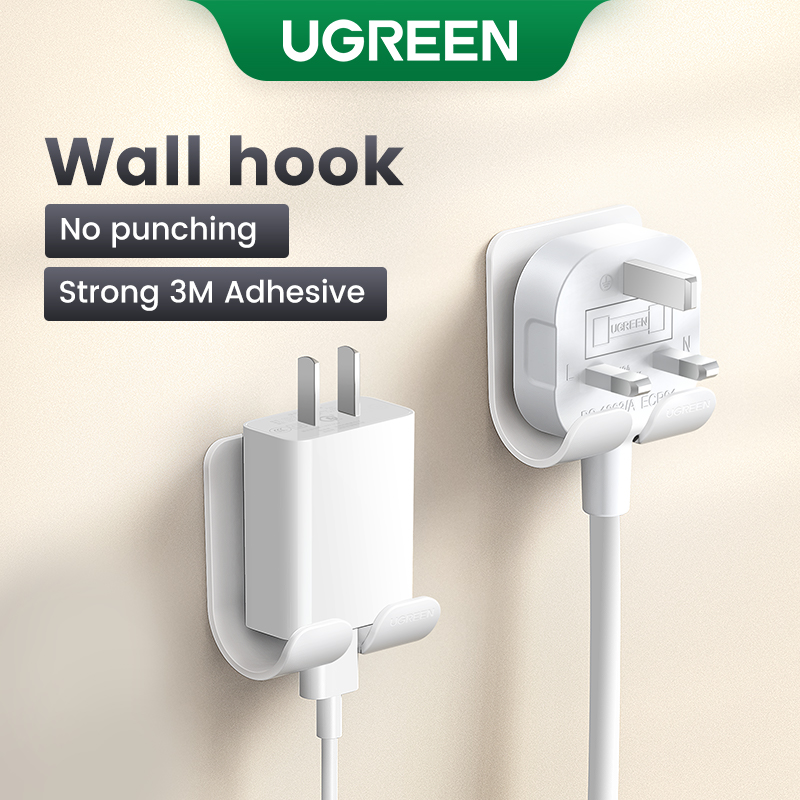 UGREEN 2Pcs/pack ABS Stick Wall Hook Hanger Holder for Power LineKey Holder