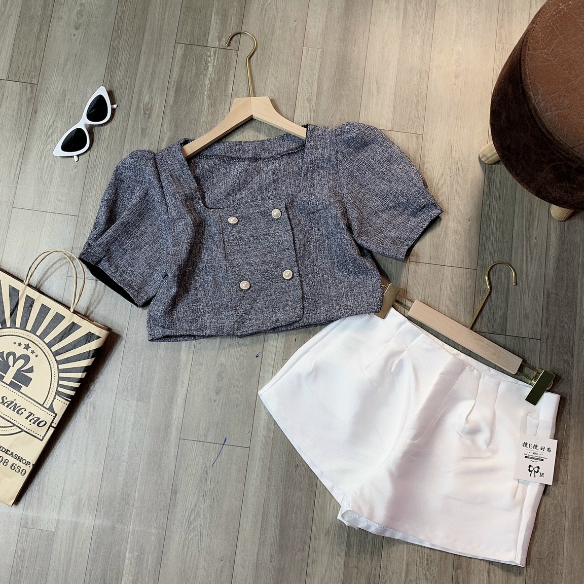 ÁO CROTOP CỔ U 4 NÚT, PHỤNG HOÀNG