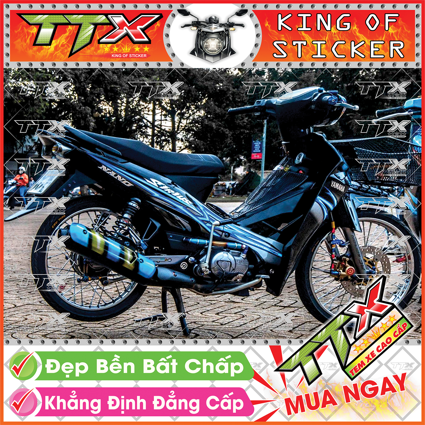 Tem Xe Sirius Xám Xanh Đen Nano - Tem Sirius 110 Đen Xám Xanh Siêu Đẹp - Mẫu Team Sirius Xám Xanh Đen