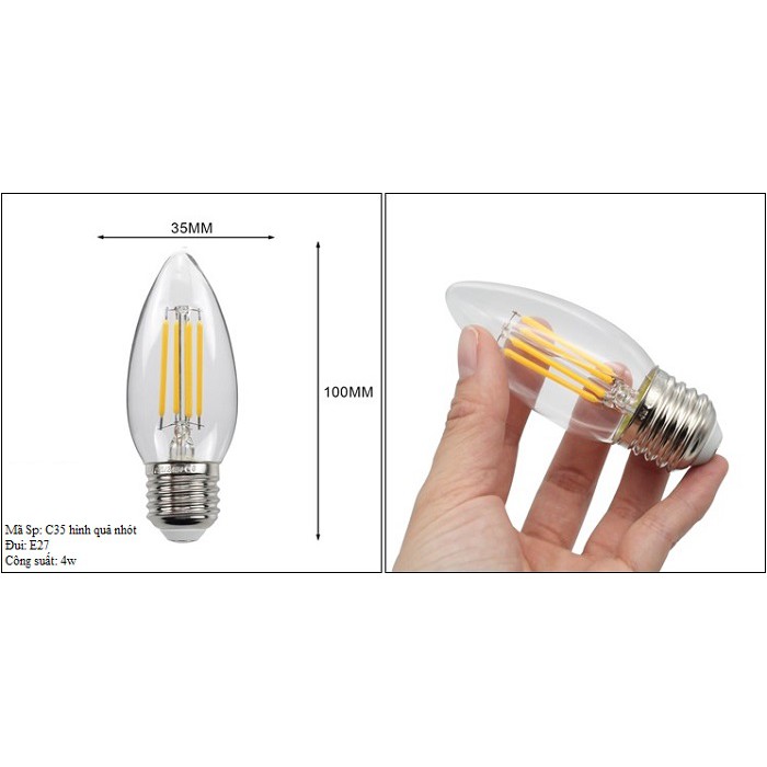 Bộ 3 bóng đèn Led Edison C35 4W hình quả nhót đui E27