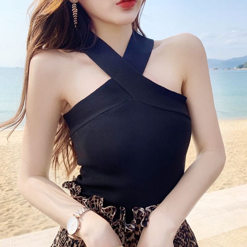 Áo thun nữ hai dây cổ chéo gợi cảm, sexy style Hàn