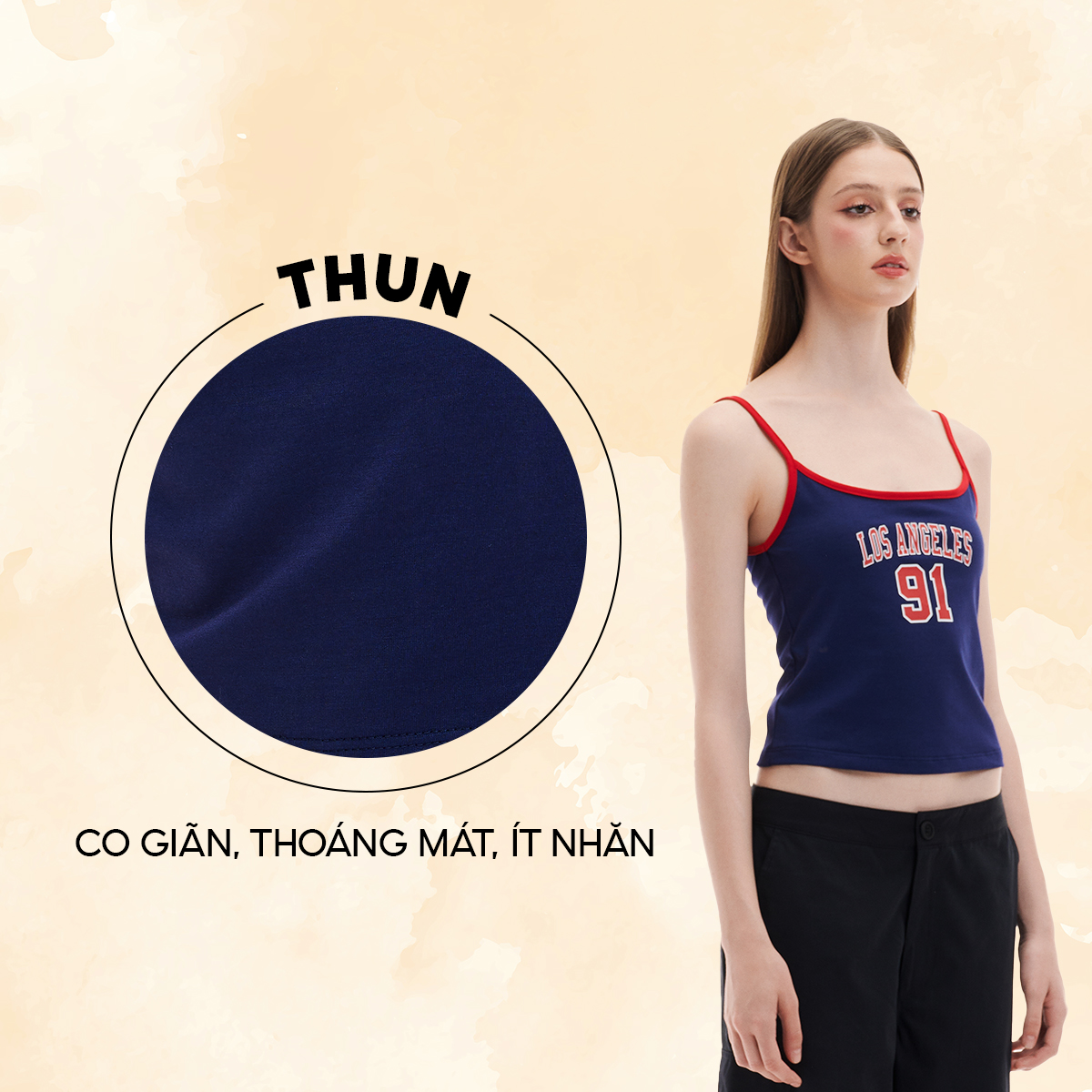 DOTTIE - Áo 2 dây phối viền - Xanh đen - T0826