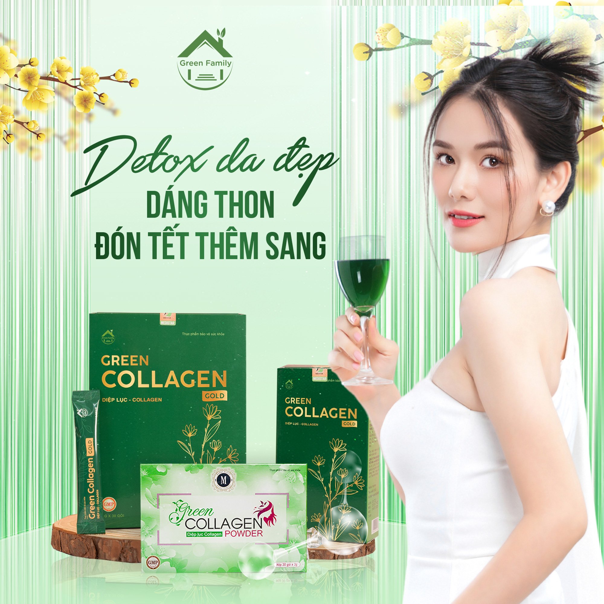 Diệp Lục Collagen & Collagen Gold (Hộp 30 Gói Chính Hãng - Đầy Đủ Tem Mã Đại Lý + Nguyên Seal)
