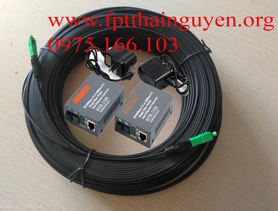 Combo 200m 250m 300m cáp quang fo 1 core 1 sợi bấm sẵn 2 đầu fc+ 1 cặp conveter netlink htb3100ab