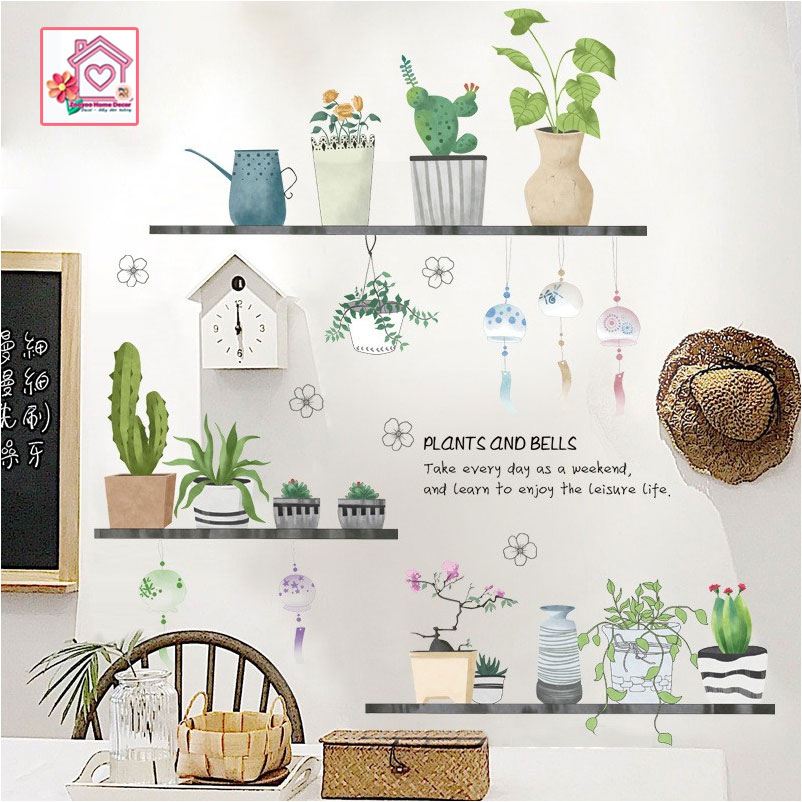 Decal dán tường in kỹ thuật số 3D Kệ Xương Rồng XC9005 trang trí tường phòng khách phòng ngủ - Sticker - Miếng dán tường - Hình dán