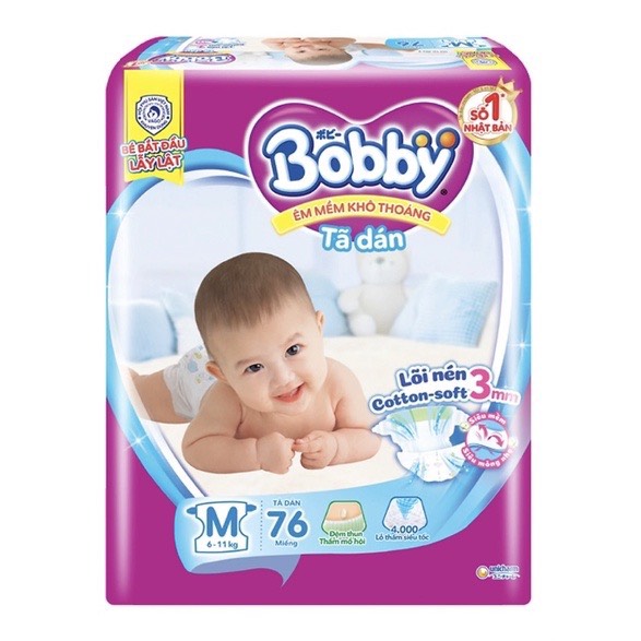 Bỉm tã dán siêu mỏng Bobby Fresh M76 ( từ 6-11kg)  - HSD luôn mới