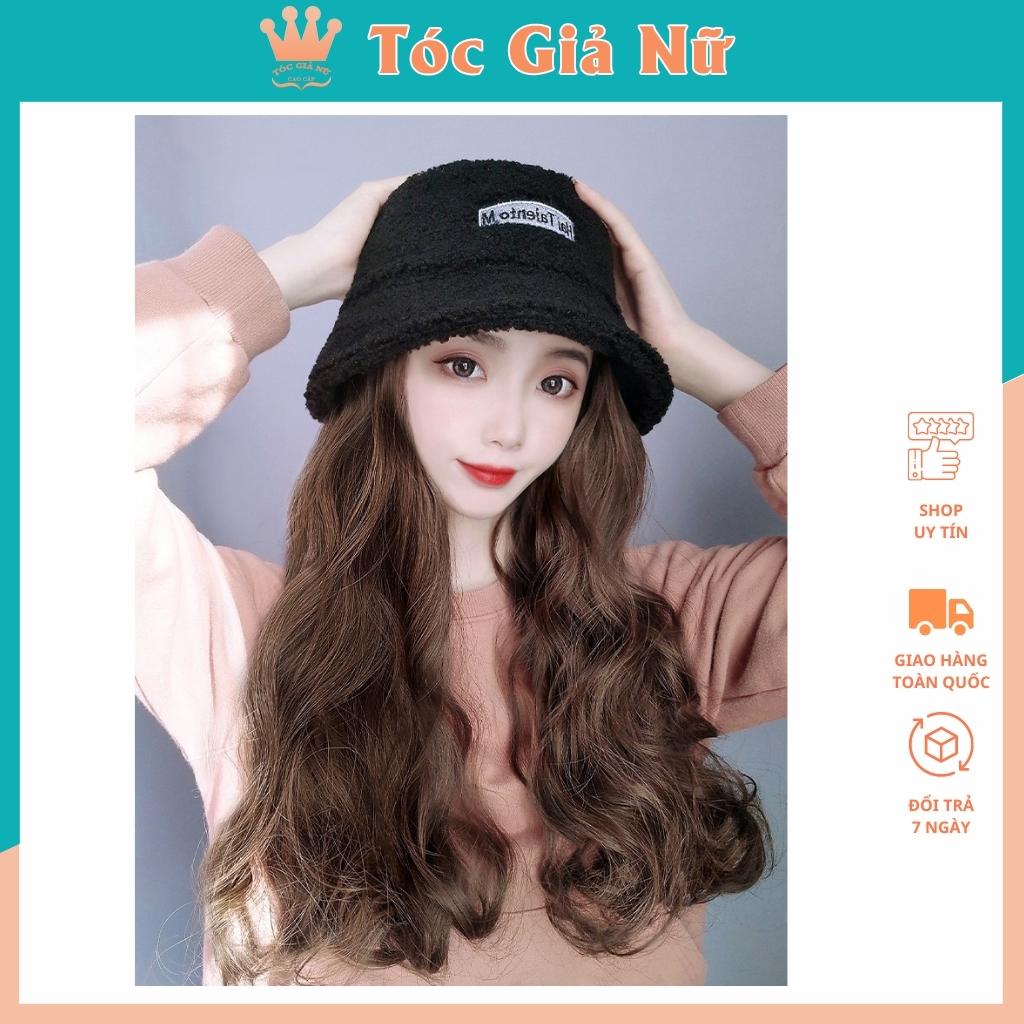 Tóc giả kèm mũ vành rộng màu đen