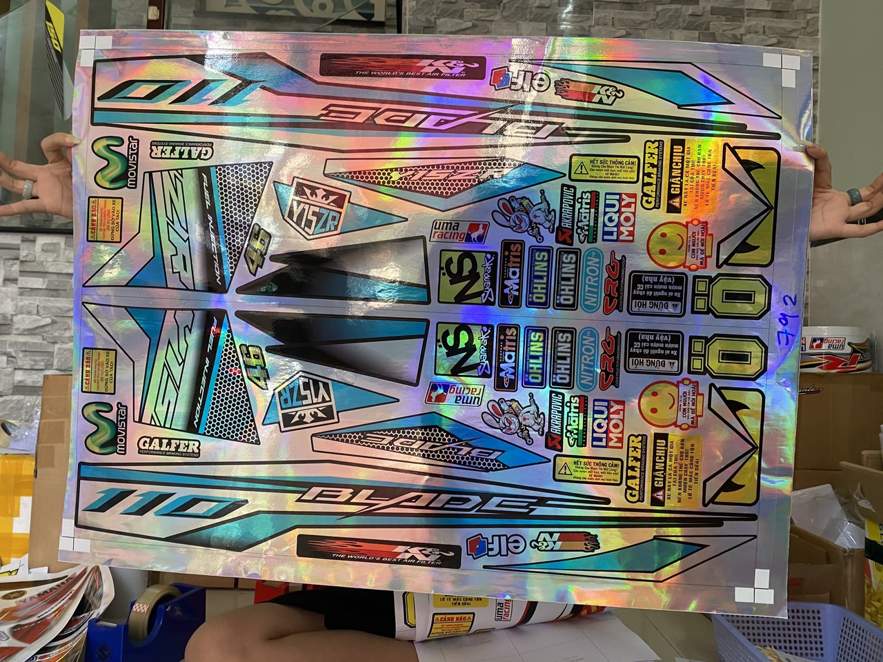 Tem xe wave blade 110 y15zr dán xe đen Crom 7 màu