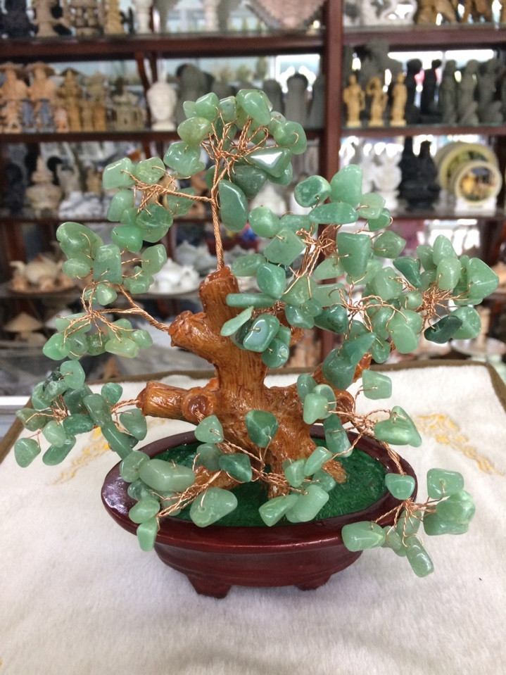 Cây tài lộc phong thủy đá thạch anh xanh - cao 20 cm lmk95sku1