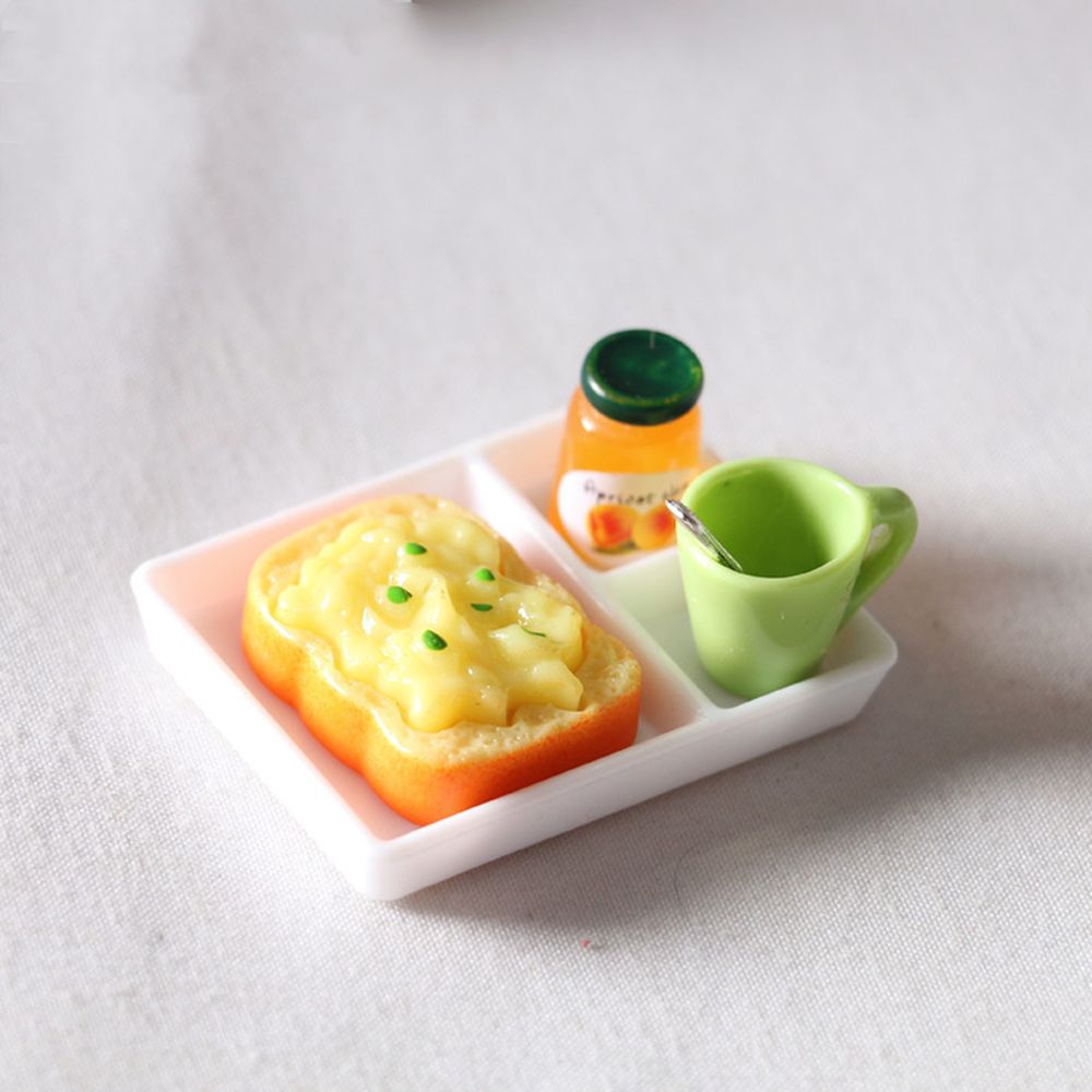 SR2N Đồ trang trí siêu nhỏ Chén đĩa Bữa tối Mứt Mô hình thức ăn MIniature Nhà búp bê Play Phụ kiện nhà bếp Bánh mì nướng Xô đầy bánh mì kẹp thịt và khoai tây chiên