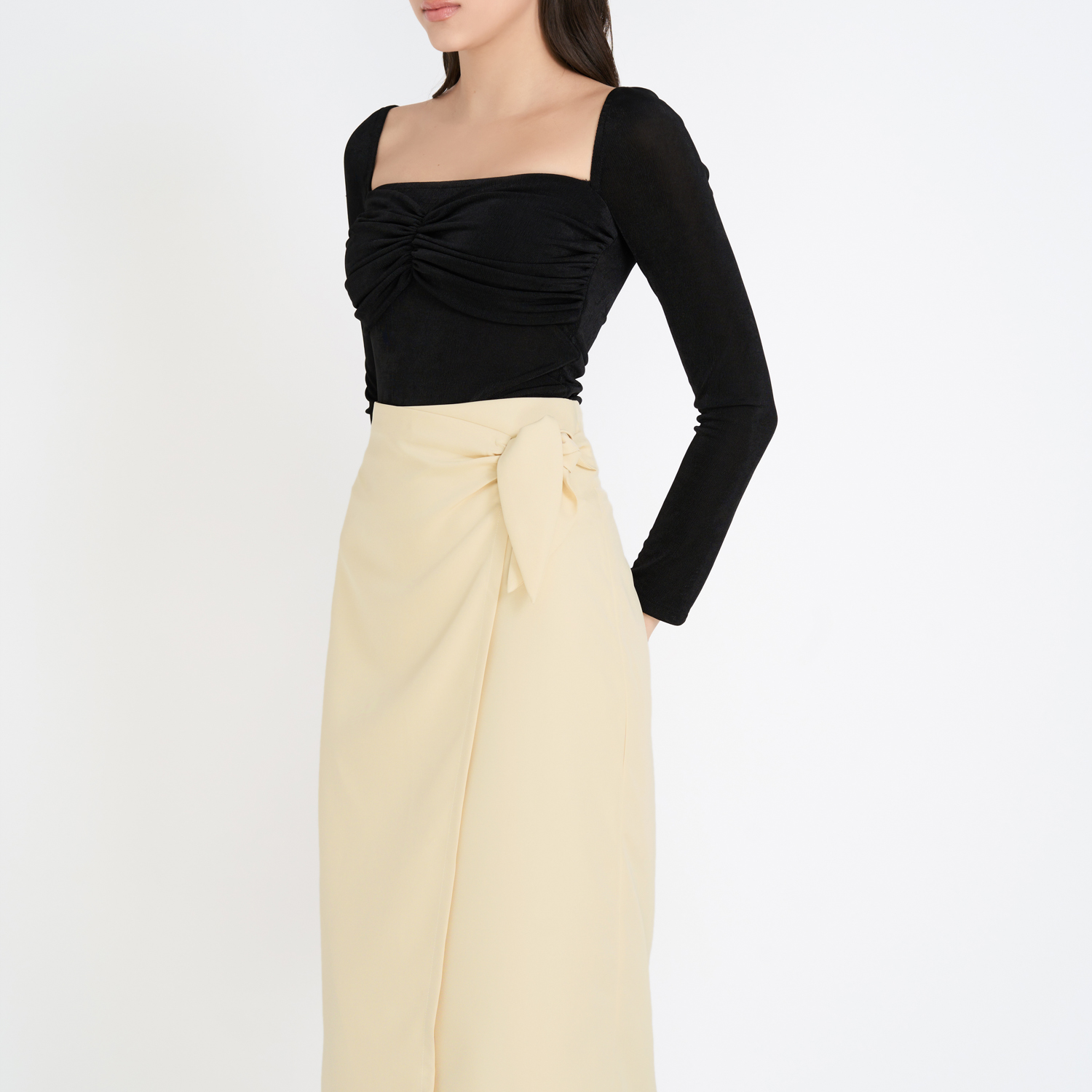 Chân váy midi cotton lạnh cột nhún Maybi