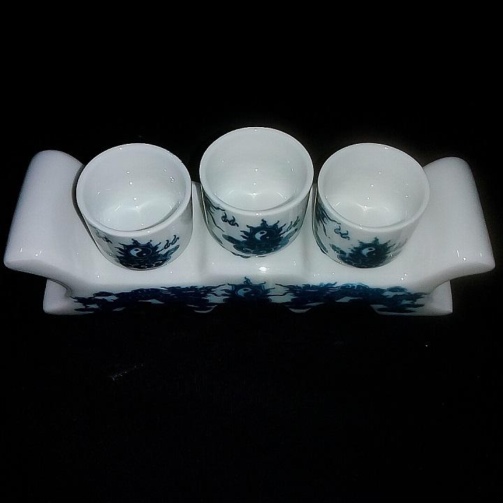Bộ kỷ ngai 3 chén, gốm sứ Bát Tràng